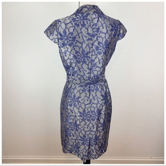 Aiden Mattox Blue and Taupe Floral Jacquard Cocktail Dress Sz 8 - Picture 2 of 12